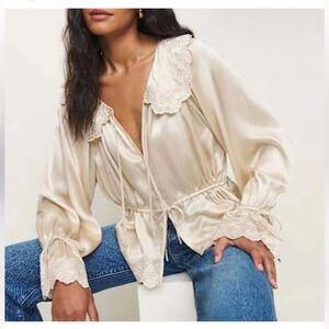 Reformation Beige Satin Blouse